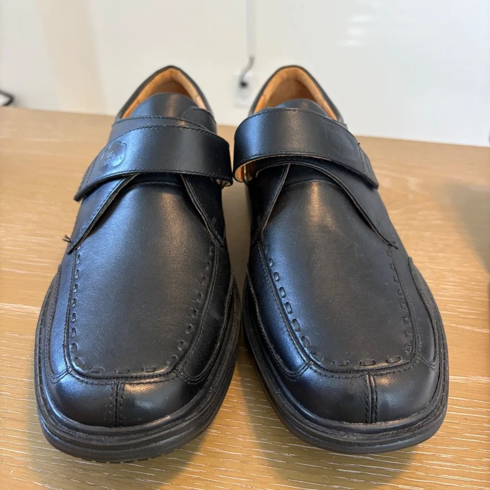Dr Comfort Frank Black Leather Hook and Loop Dress Shoes Mens 10.5W 6210 Wide